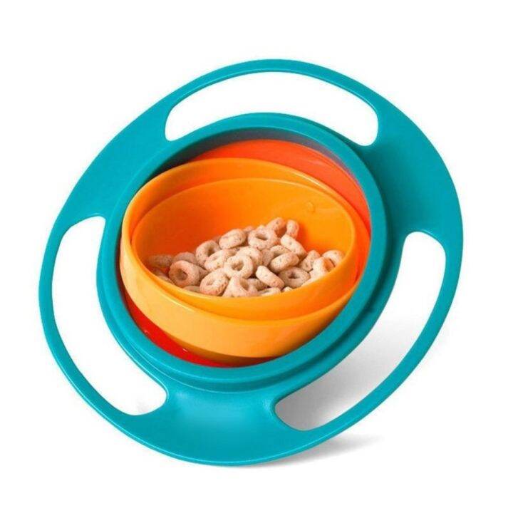 g2g-ถ้วยใส่อาหารไม่หก-360-rotating-bowl-หมุนได้-360-องศา-สำหรับใส่อาหาร-ขนม-ให้เด็กถือทานเอง-สีเขียวส้ม-จำนวน-1-ชิ้น