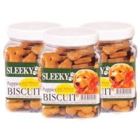 Sleeky Puppies Biscuit Chicken Flavor Dog Treat 340g (3 unit) สลิคกี้ บิสกิต อาหาร ขนม สุนัข ชนิดแท่ง รูปกระดูก กลิ่น ไก่ 340 กรัม (3 กล่อง)