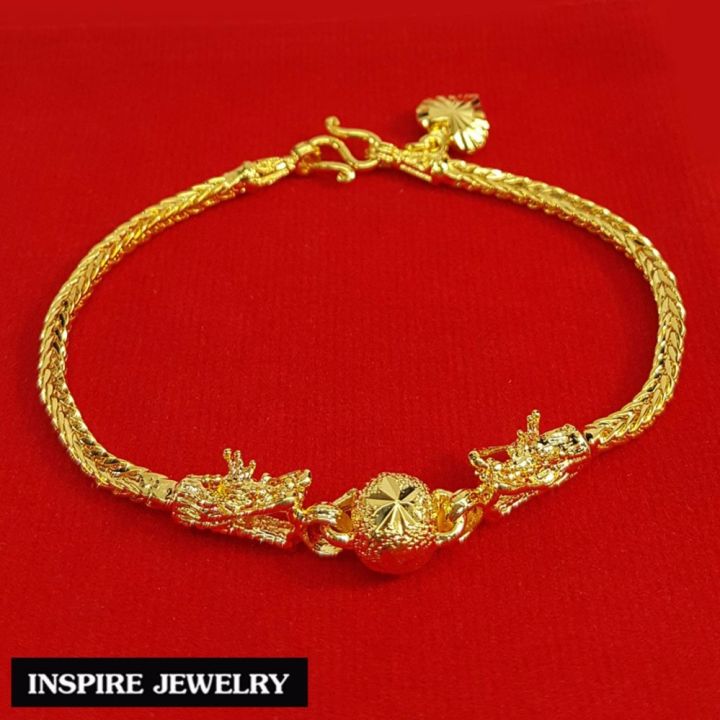 inspire-jewelry-สร้อยข้อมือมังกรคู่อุ้มแก้ว-plated-gold-24k-silver-pink-gold-งานจิวเวลรี่-งานร้านทอง-น้ำหนัก-2-สลึง-พร้อมถุงกำมะหยี่