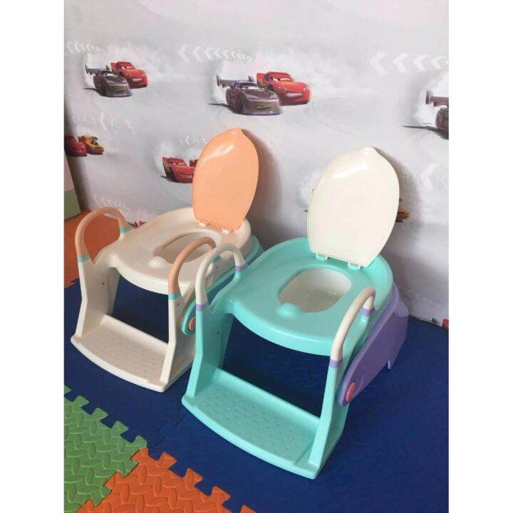 2-in-1-potty-trainer-ที่นั่งรองชักโครกมีบันได-กระโถน-สีม่วงเขียว-พรีเมี่ยมเกรด-รุ่นน้องเป่าเปา