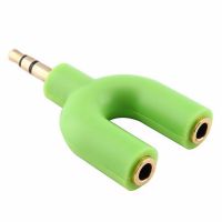 3.5mm Male To 2 Female U Shape Stereo Audio Headphone Earphone Splitter Adapter (สีเขียว)