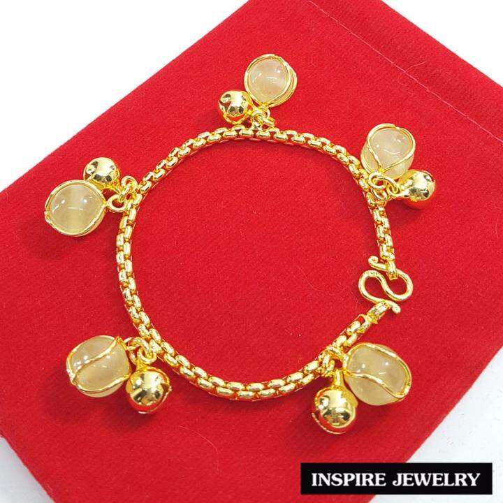 inspire-jewelry-สร้อยข้อมือ-หุ้มทองแท้-100-24k-งานdesign-ห้อยหินมรกต-งานคุณภาพ-สวยหรู