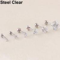 Bluelans® 2 Pcs CZ 3 Prong Tragus Cartilage Stainless Steel Stud Earrings Piercing Jewelry 8mm (Steel Clear Cz)