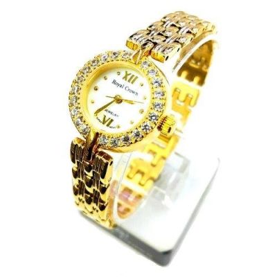 Royal Crown นาฬิกาข้อมือผู้หญิง ชุบทองอย่างดี ประดับเพชร cz รุ่น 3602-SSL (Gold)