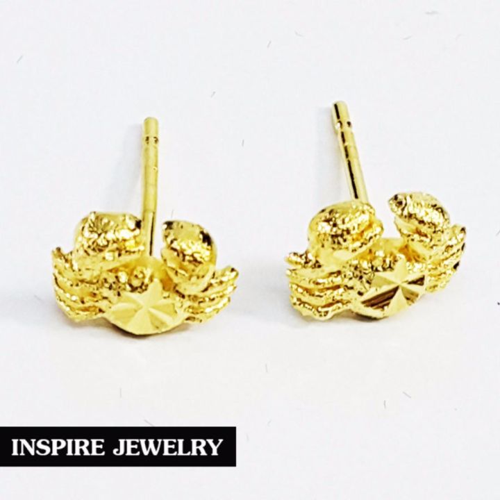 inspire-jewelry-ต่างหูรูปปูทองตอกลาย-ทำซาติน-ขนาด-6x7min-น่ารักมาก-งานจิวเวลลี่-หุ้มทองแท้-24k-100