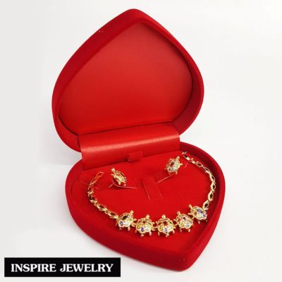 Inspire Jewelry , ชุดเซ็ทเต่านพเก้า สร้อยข้อมือเต่านพเก้า พร้อมต่างหูเต่านพเก้า สวยหรู ตัวเรือนหุ้มทองแท้ 100% 24K พรเก้าประการ นำโชค เสริมดวง