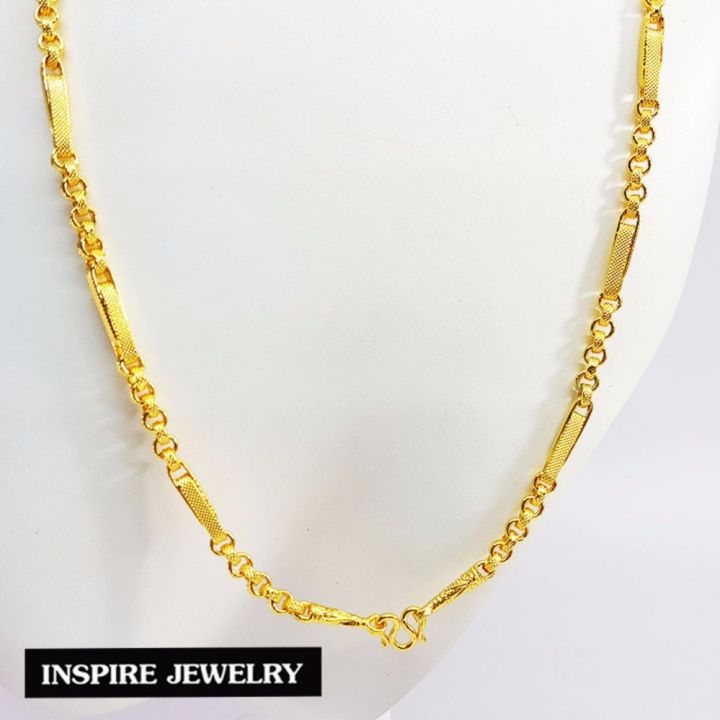 inspire-jewelry-สร้อยคองานdesign-ลายเลสแฟชั่นตอกลาย-หุ้มทองแท้-100-24k-หนัก-2-บาท-งานจิวเวลรี่-งานร้านทอง-พร้อมถุงกำมะหยี่