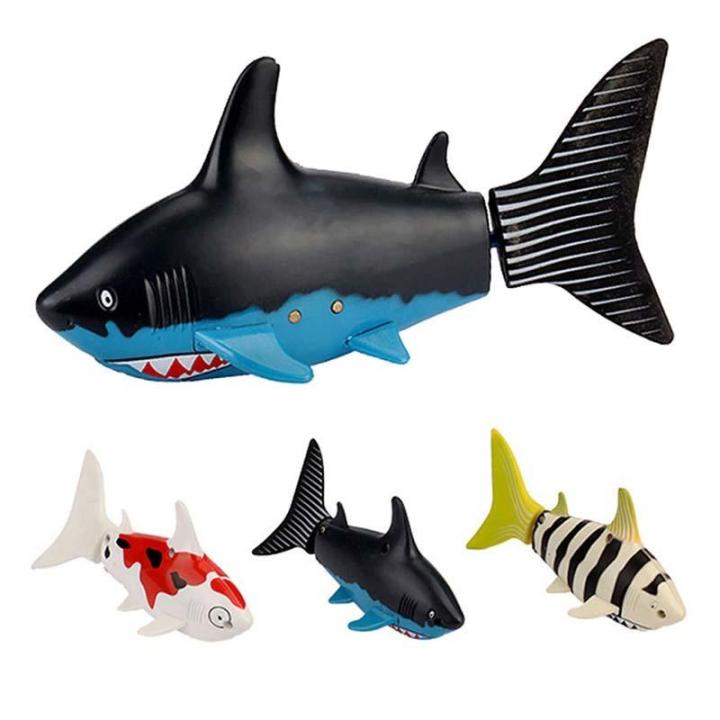 หุ่นยนต์ปลาบังคับวิทยุของเล่น-หุ่นยนต์สัตว์-ปลาฉลามบังคับ-หุ่นยนต์บังคับ-ปลาบังคับ-สีน้ำเงินพาดดำ-fish-shark-rc-robot-fish-toy-ของแท้มีประกัน