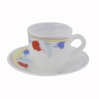 Pearl Opal Glassware: ชุดของขวัญโอปอล แก้วกาแฟพร้อมจานรอง 1 ชุด ลาย Anthurium Blue (ATB)