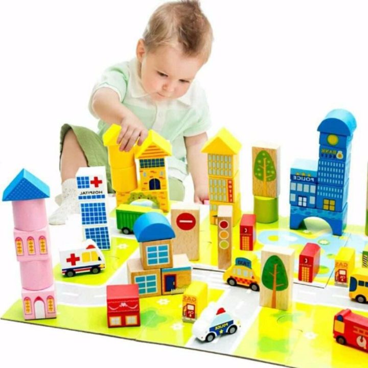 ของเล่น-ของเล่นเด็ก-ของเล่นไม้-บล๊อคตัวต่อไม้-บล๊อคตัวต่อสร้างเมืองคุณหนูหรรษา