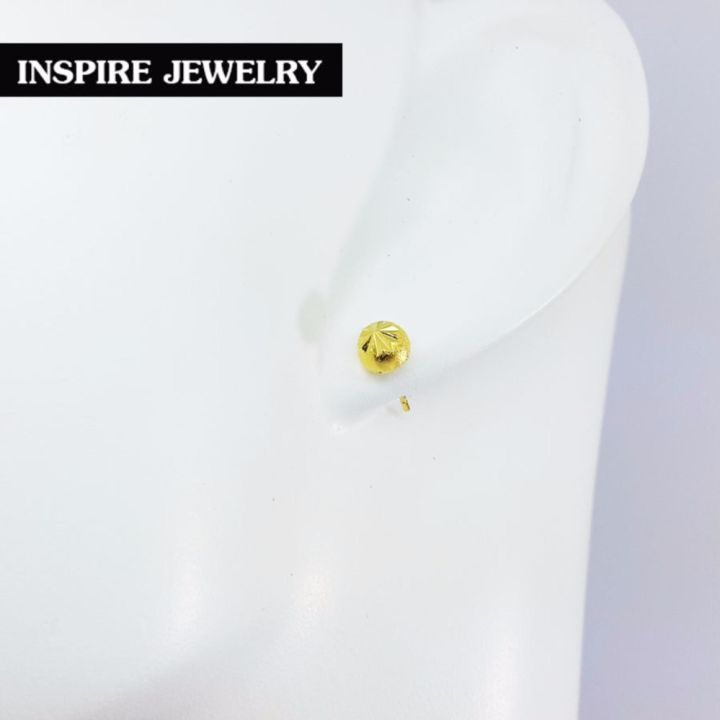 inspire-jewelry-microns-gold-24k-gold-plated-earrings-ต่างหูทองตอกลายแบบร้านทอง-งานจิวเวลลี่-ทองไมครอน-หุ้มทองแท้-100-24k-สวยหรู-ขนาด5minx5min