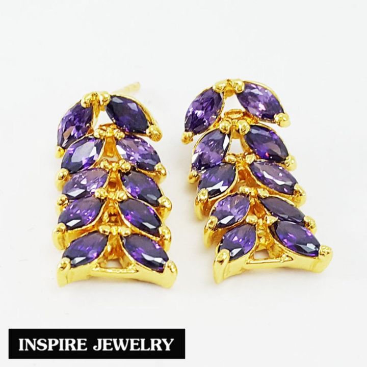 inspire-jewelry-ต่างหูพลอยเหลี่ยมมาคี-เลือกสีตามวันเกิด-ฝังหนามเตย-หุ้มทองแท้-100-or-gold-plated