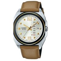 CASIO Modern Gent quartz นาฬิกาข้อมือผู้ชาย สีทอง  สายหนัง รุ่น MTF-117BL-9AVDF