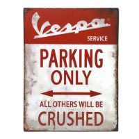 ป้ายสังกะสีวินเทจ Vespa Parking Only (ปั๊มนูน), ขนาด 25x33 ซม.