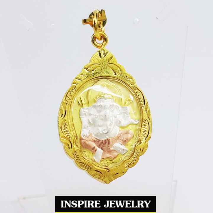 inspire-jewelryจี้พระพิฆเนศ-กรมศิลปากร-งานปราณีต-ทำซาติน-และ3กษัติรย์-กรอบทองตอกลาย-ขนาด-2-5cm-x4cm