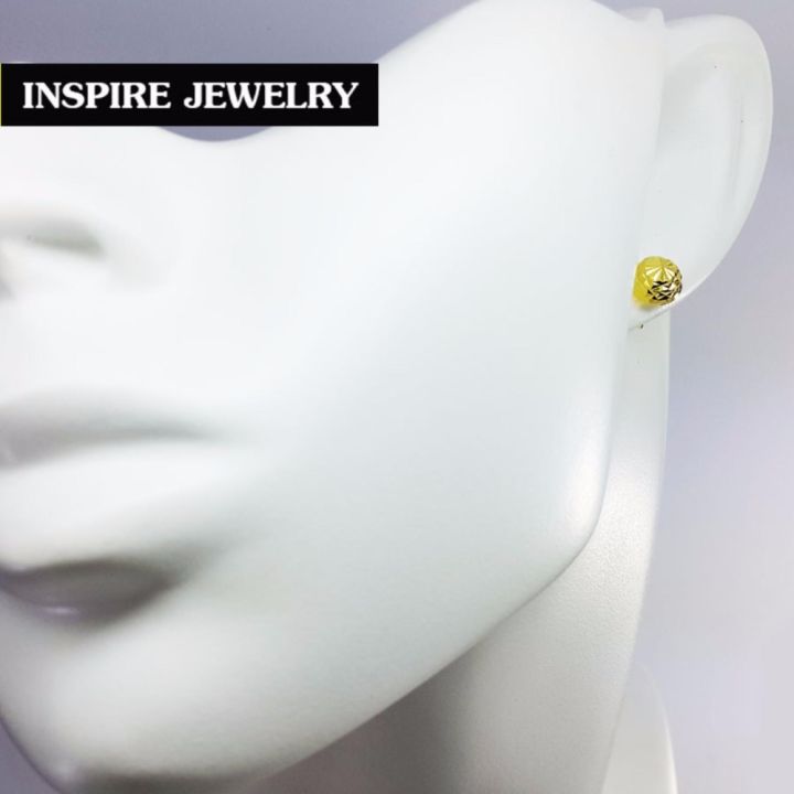 inspire-jewelry-microns-gold-24k-gold-plated-earrings-ต่างหูทองตอกลายแบบร้านทอง-งานจิวเวลลี่-ทองไมครอน-หุ้มทองแท้-100-24k-สวยหรู-ขนาด8minx8min-พร้อมถุงกำมะหยี่