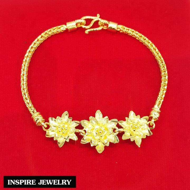 inspire-jewelry-สร้อยข้อมืองานdesign-ลายดอกไม้เรียงทำลาย-สวยหรู-หุ้มทองแท้-100-24k-พร้อมถุงกำมะหยี่