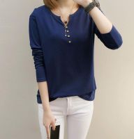 พร้อมส่งจากไทยเสื้อยืดคอวี แขนยาว ZASHION Button Down Three-Quarter Sleeve Top