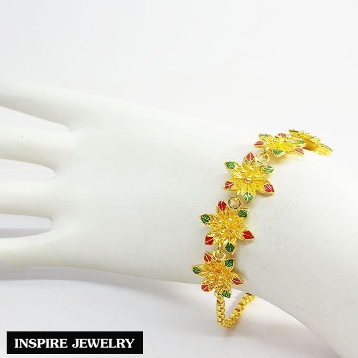 inspire-jewelry-ชุดเซ็ท-สร้อยคอทองลงยา-สร้อยข้อมือทองลงยา-รูปดอกไม้-งานจิวเวลรี่และงานทอง-มีจำนวนจำกัด-งานลงยาคุณภาพ-อย่างดี-งานฝีมือ-thai