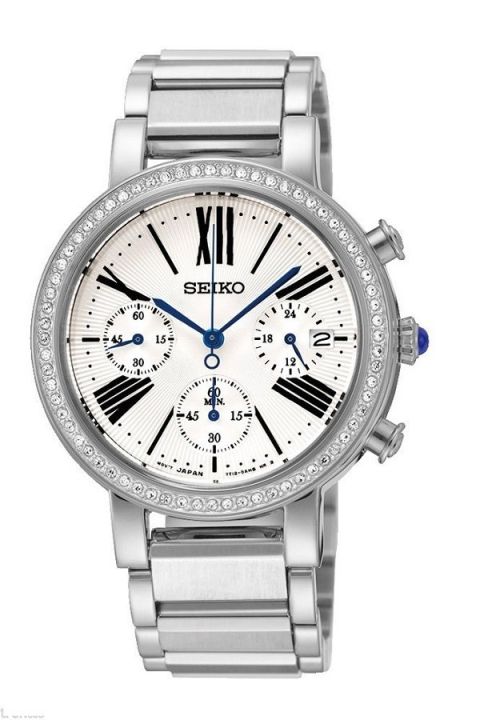 seiko-นาฬิกาข้อมือผู้หญิงเรือนเหล็ก-โครโนกราฟ-ประดับคริสตัล-swarovski-รุ่น-srw013p1-สีเงิน-ขาว