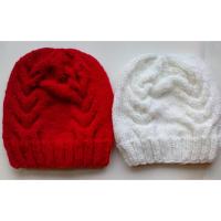 Handmade หมวกถักไหมพรม2ใบ สีแดงและสีขาว ลาย02
