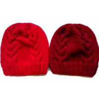 Handmade หมวกถักไหมพรม2ใบ สีแดงเข้มและสีแดง ลาย02