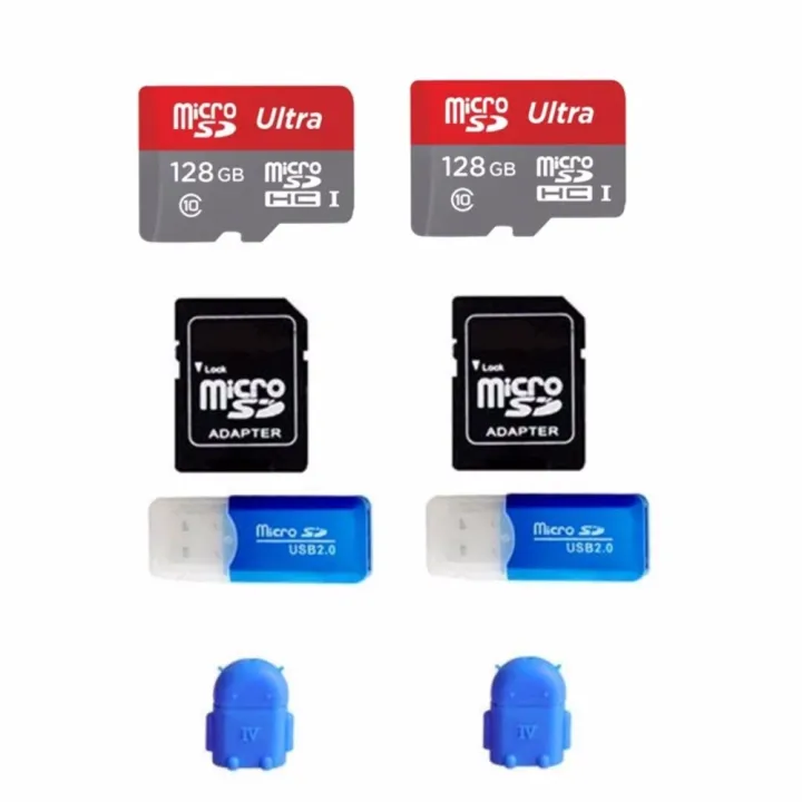 Memory card 128GB Micro SD Card Class 10 Fast Speed 2ชุด พร้อมอุปกรณ์เสริม 2 ชิ้น 2ชุด Lazada