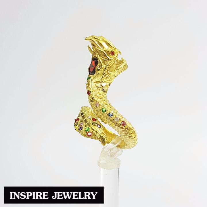 inspire-jewelry-แหวนพญานาคนพเก้า-ตัวเรือนทองเหลือง-พรเก้าประการ-นำโชค-เสริมดวง-ปรับขนาดได้