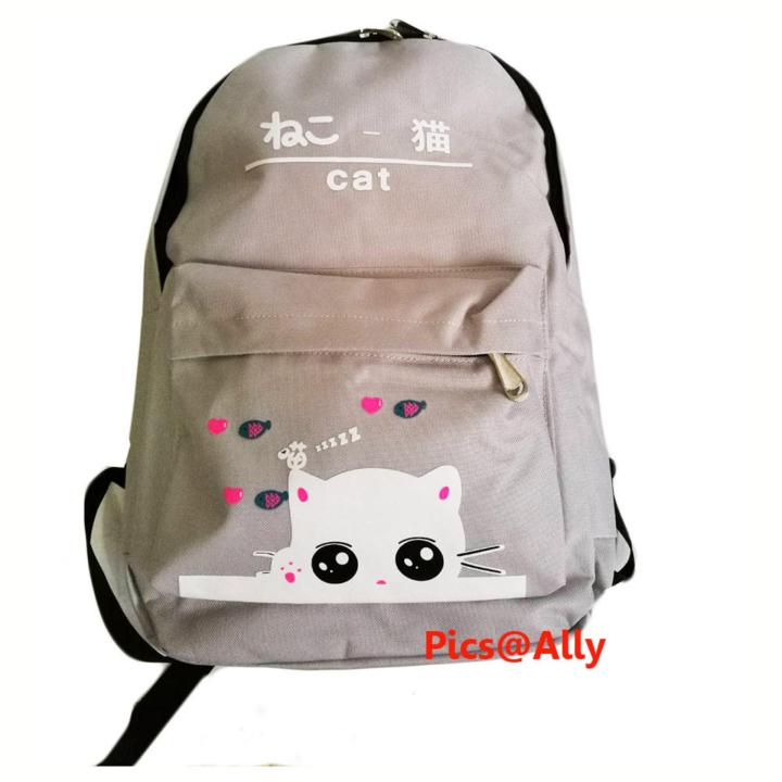 กระเป๋าเป้นักเรียน-ซื้อ1แถม7-ลายแมว-สีเทา