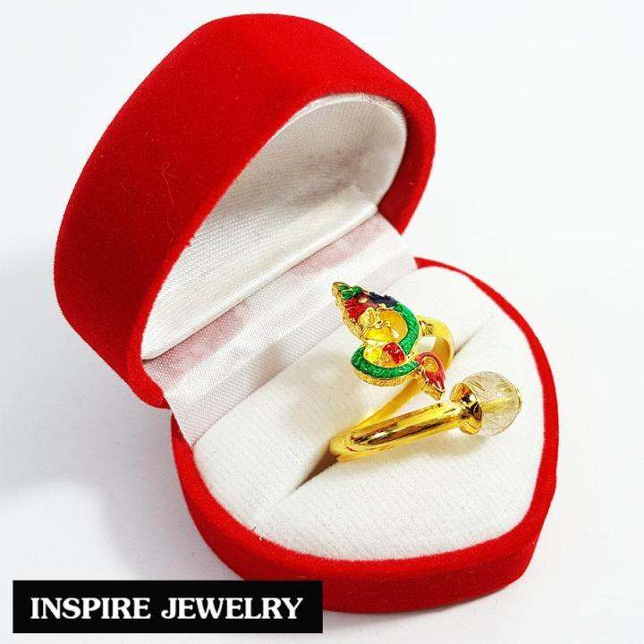 inspire-jewelry-แหวนพญานาค-งานลงยาคุณภาพ-เพิ่มความสง่างามด้วยหินแท้ไหมทอง-ตัวเรือนหุ้มทอง-100-24k-นำโชค-เสริมดวง-ปรับขนาดได้-พร้อมกล่องกำมะหยี่