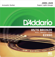 ?DAddario สายชุดกีตาร์โปร่ง DAddario 85/15 Bronze Light No 009-.045 SUPER  LIGHT GRUGE รุ่น EZ890