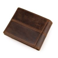 กระเป๋าสตางค์ ผู้ชาย หนังแท้ กระเป๋าเงิน กระเป๋าตัง บาง ทรงสั้น Vintage Retro Mens Genuine Cow Leather Bifold Wallet ID Credit Card Purse - Brown