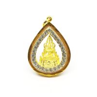 GOLD จี้พระพุทธชินราช ทรงหยดน้ำ ล้อมพลอย