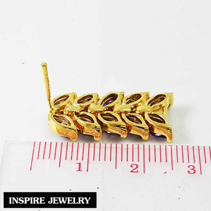 inspire-jewelry-ต่างหูพลอยเหลี่ยมมาคี-เลือกสีตามวันเกิด-ฝังหนามเตย-หุ้มทองแท้-100-or-gold-plated