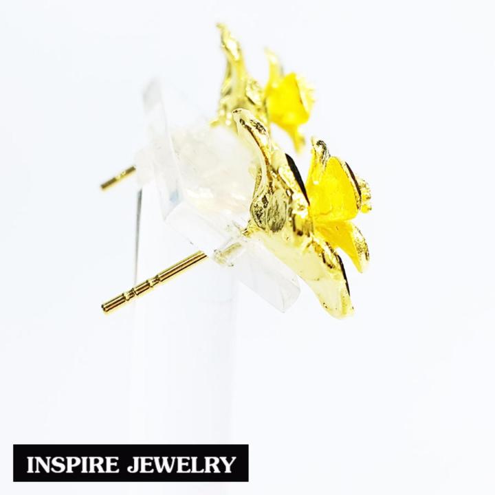 inspire-jewelry-ต่างหูรูปดอกไม้-หุ้มทองแท้-100-งานแบบร้านทองสวิส