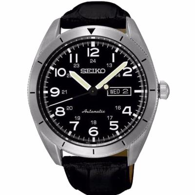 SEIKO Automatic นาฬิกาข้อมือผู้ชาย สีดำ/เงิน สายหนัง รุ่น SRP715K1