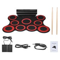 Portable Stereo Digital Electronic Roll Up Drum Kit 9 Silicon Drum Pads Built-in Double 3W Speakers USB Powered with Drumsticks Foot Pedals 3.5mm Audio Cable for Practice Beginners Kids
