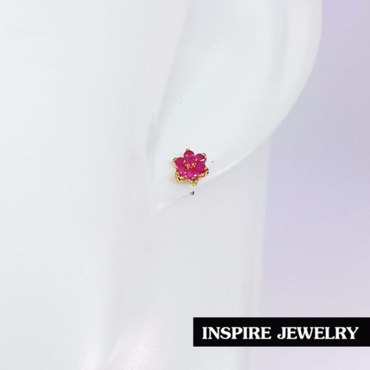 inspire-jewelry-ต่างหูทับทิมชาตั้มรูปดอกไม้-ฝังหนามเตย-งานจิวเวลลี่-ขนาด-0-5x0-5cm-น่ารักมาก-หุ้มทองแท้-24k-100