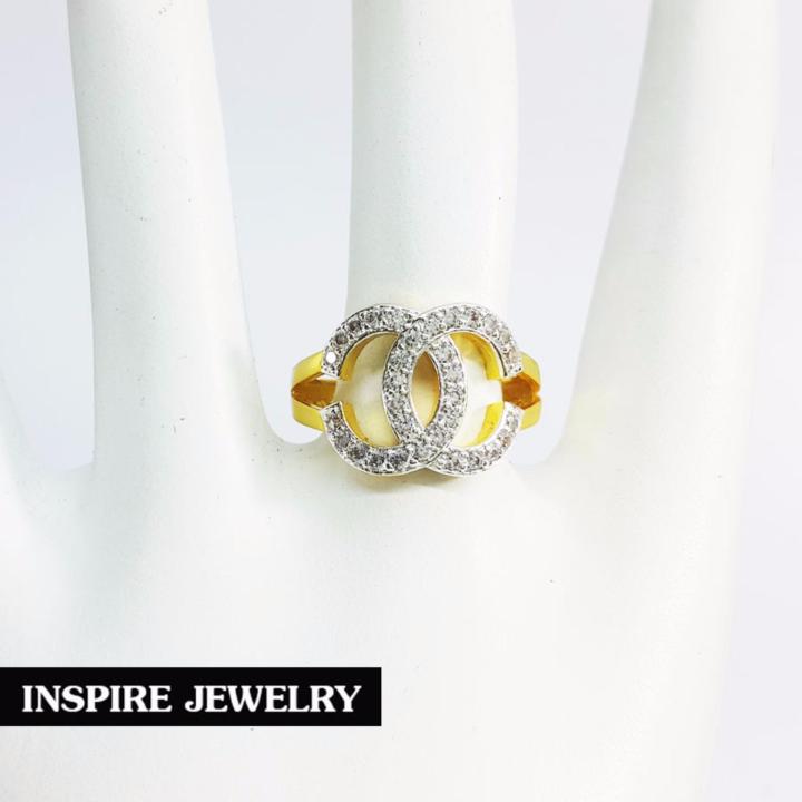 inspire-jewelry-แหวนเพชรสวิส-size-6ฝังล็อค-งานจิวเวลลี่-ตัวเรือนขึ้นด้วยทองเหลืองนอก-ชุบทองแท้-100-24k