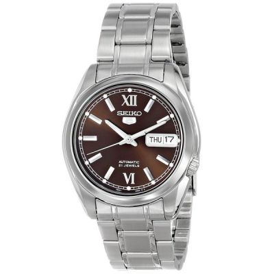 SEIKO 5 Automatic นาฬิกาข้อมือผู้ชาย สีเงิน/น้ำตาล สายสแตนเลส รุ่น SNKL53K1