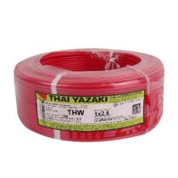 สายไฟทองแดง สายไฟแกนเดียว THW เบอร์ 2.5 สีแดง ยี่ห้อ ไทยยาซากิ 100เมตร