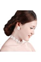 TANITTgems Vintage White Pearls Flowers French Lace  Bridal Necklace Set