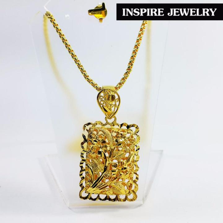 inspire-jewelry-สร้อยคอทองลายผ่าหวายยาว-18-นิ้ว-น้ำหนัก-8-กรัม-พร้อมจี้ขนาด-2-5x3cm