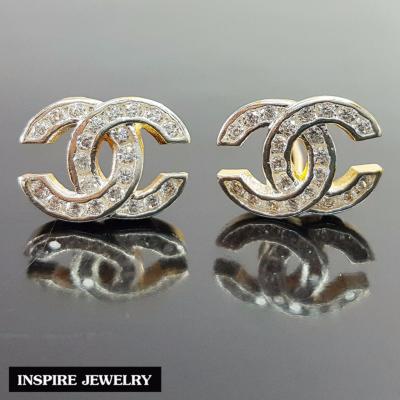 Inspire Jewelry ,ต่างหูCN ฝังเพชร งานจิวเวลลี่ หุ้มทองแท้ 100% 24K สวยหรู ขนาด 1.2 CM (พิเศษ สำหรับผิวแพ้ง่ายมาก)