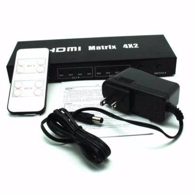 HDMI Matrix 4x2 Switch (4 HDMI in 2 HDMI out) HDMI Splitter with Audio Out,Remote Control Support CEC, Deep Color 30bit, 36bit, Support 1080P, 3D CV0103