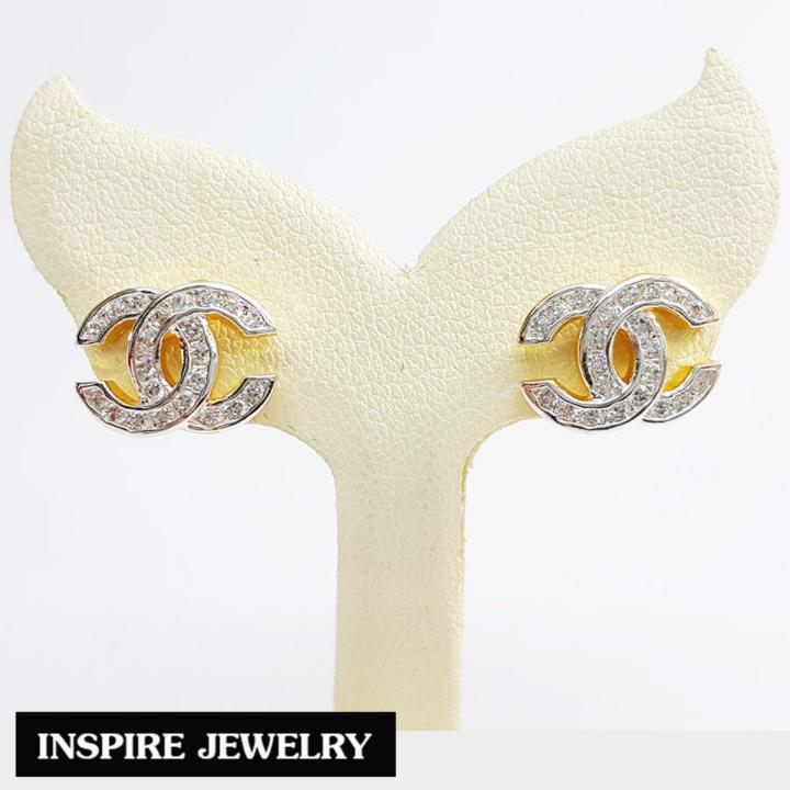 inspire-jewelry-ต่างหูcn-ฝังเพชร-งานจิวเวลลี่-หุ้มทองแท้-100-24k-สวยหรู-ขนาด-1-2-cm-พิเศษ-สำหรับผิวแพ้ง่ายมาก