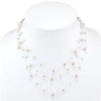 Suvani Jewelry - Silk Thread and Cultured Freshwater Pearl Clear Crystal สร้อยมุก สีขาว ยาว 18 - 20 นิ้ว