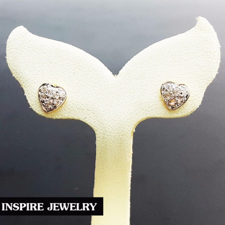 inspire-jewelry-ต่างหูฝังเพชรสวิส-รูปหัวใจ-งานจิวเวลลี่-ฝังจิกไข่ปลา