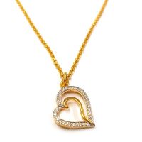 MONO JEWELRYสร้อยคอพร้อมจี้ เงิน 925 หุ้ม ทองคำ แท้ 24K เพชร รัสเซีย 0.79 กะรัต รุ่น Signature Heart Diamond Design M036T