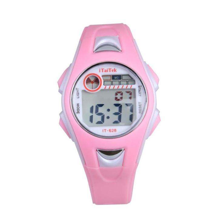 เด็กชายหญิงว่ายน้ำกีฬานาฬิกาดิจิตอล-wrist-watch-กันน้ำสีชมพูสีชมพูจัดส่งฟรี